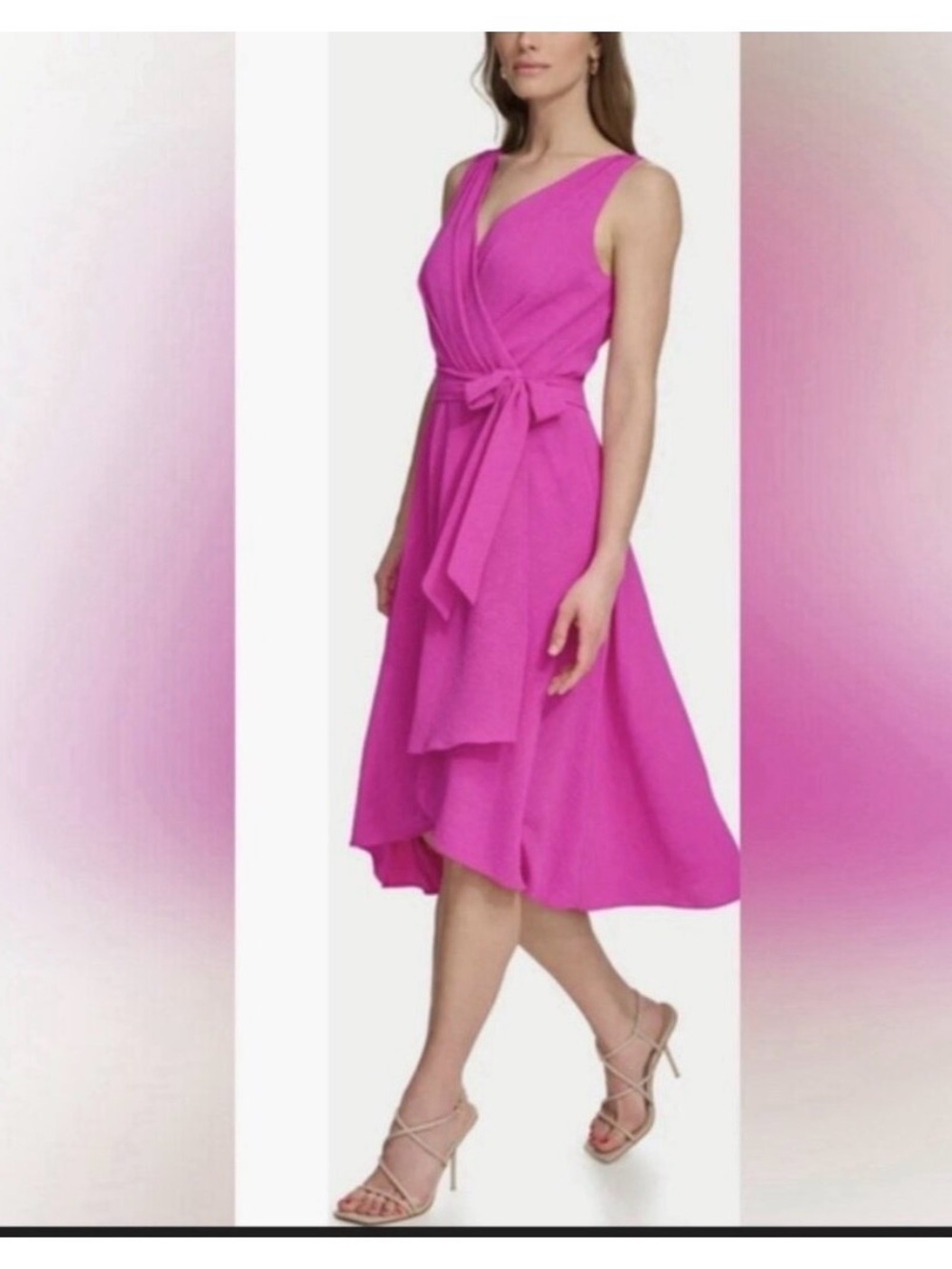 Pretty in Pink - Flowy Wrap Dress with Waist Tie DKNY